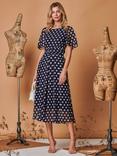 Jolie Moi Spot Print Chiffon Midaxi Dress, Navy Spot