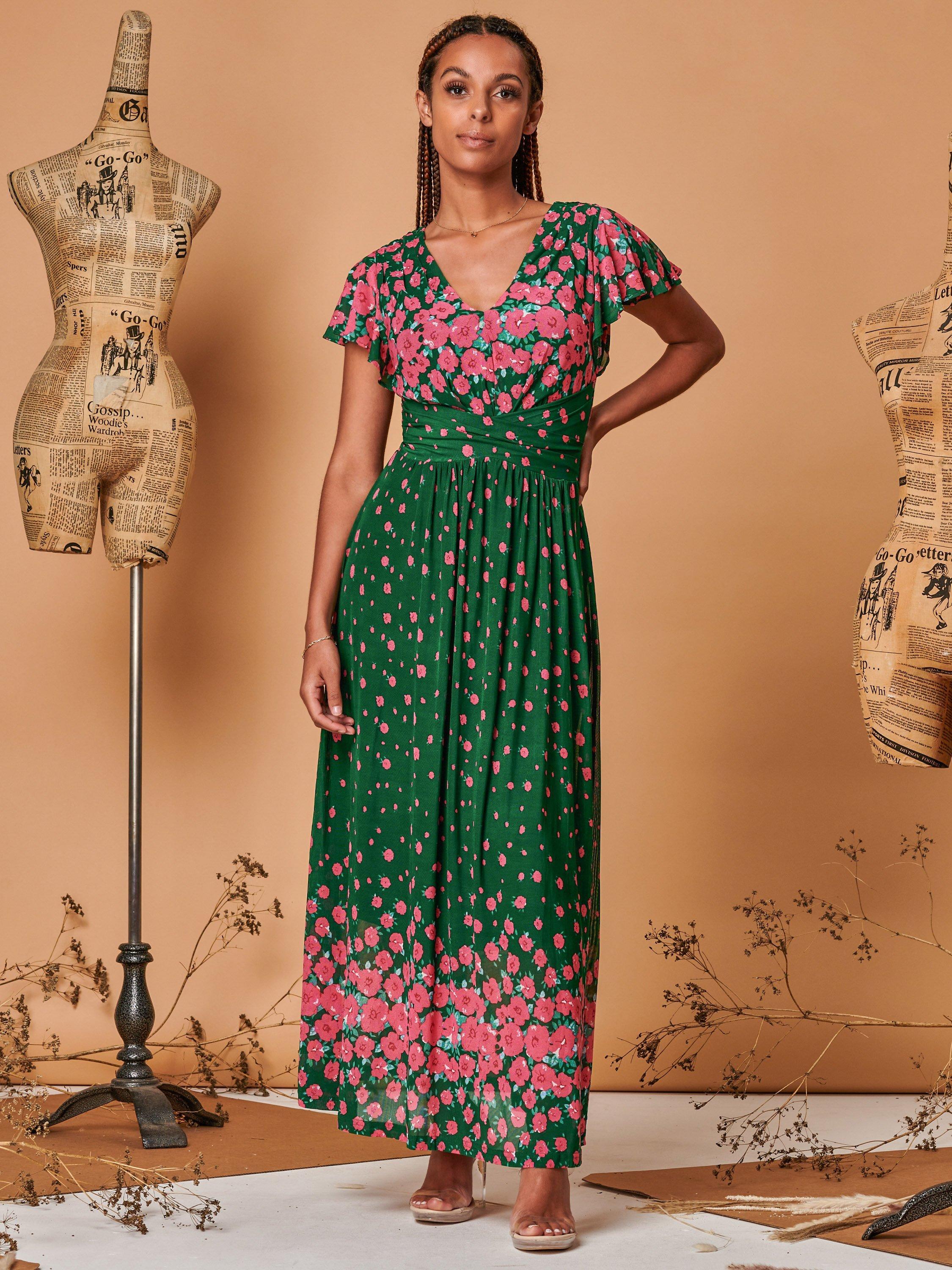 Product image 3 of 5, which shows Jolie Moi Carlii Floral Print Maxi Dress, Green, 8