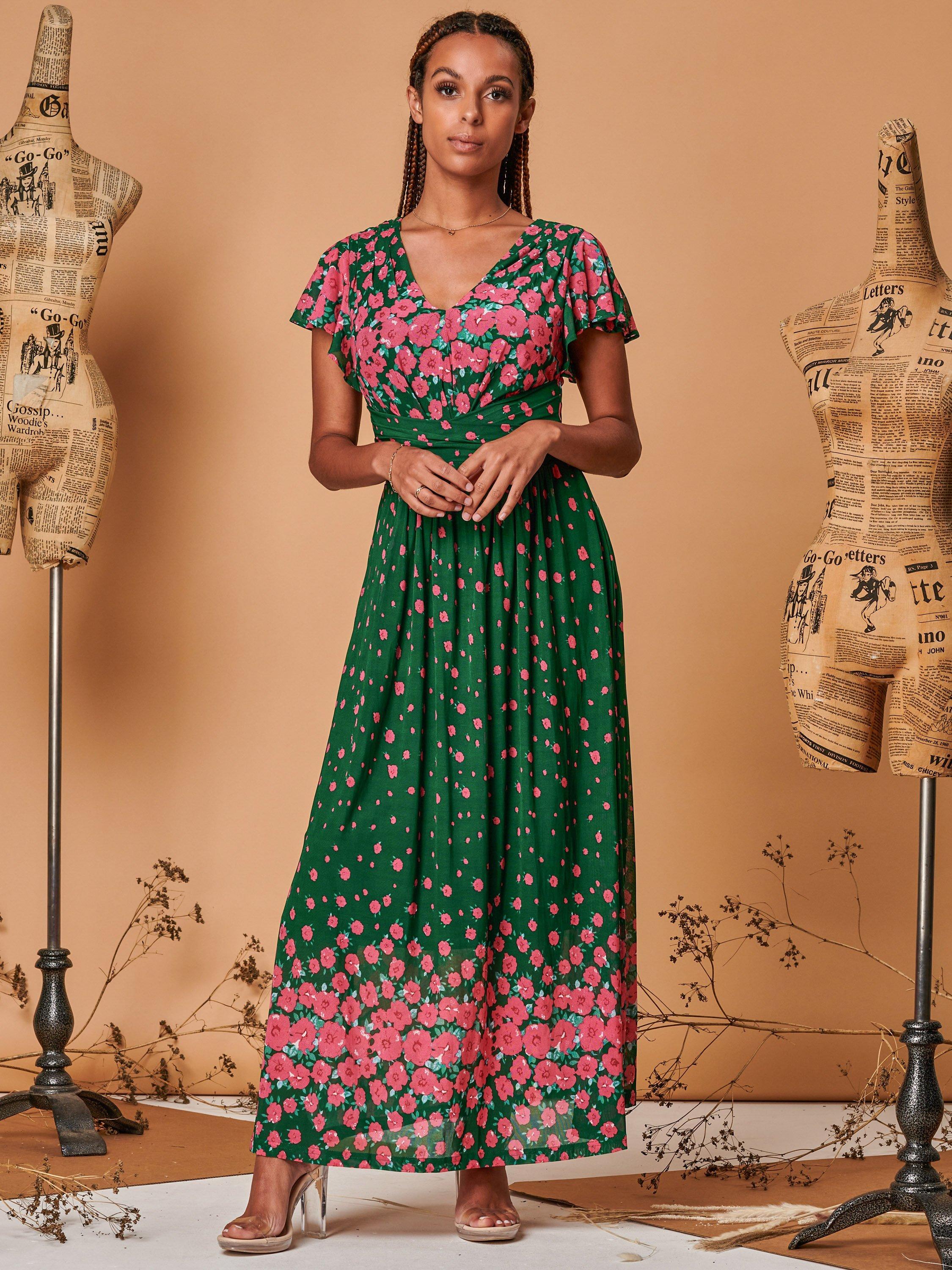 Product image 5 of 5, which shows Jolie Moi Carlii Floral Print Maxi Dress, Green, 8