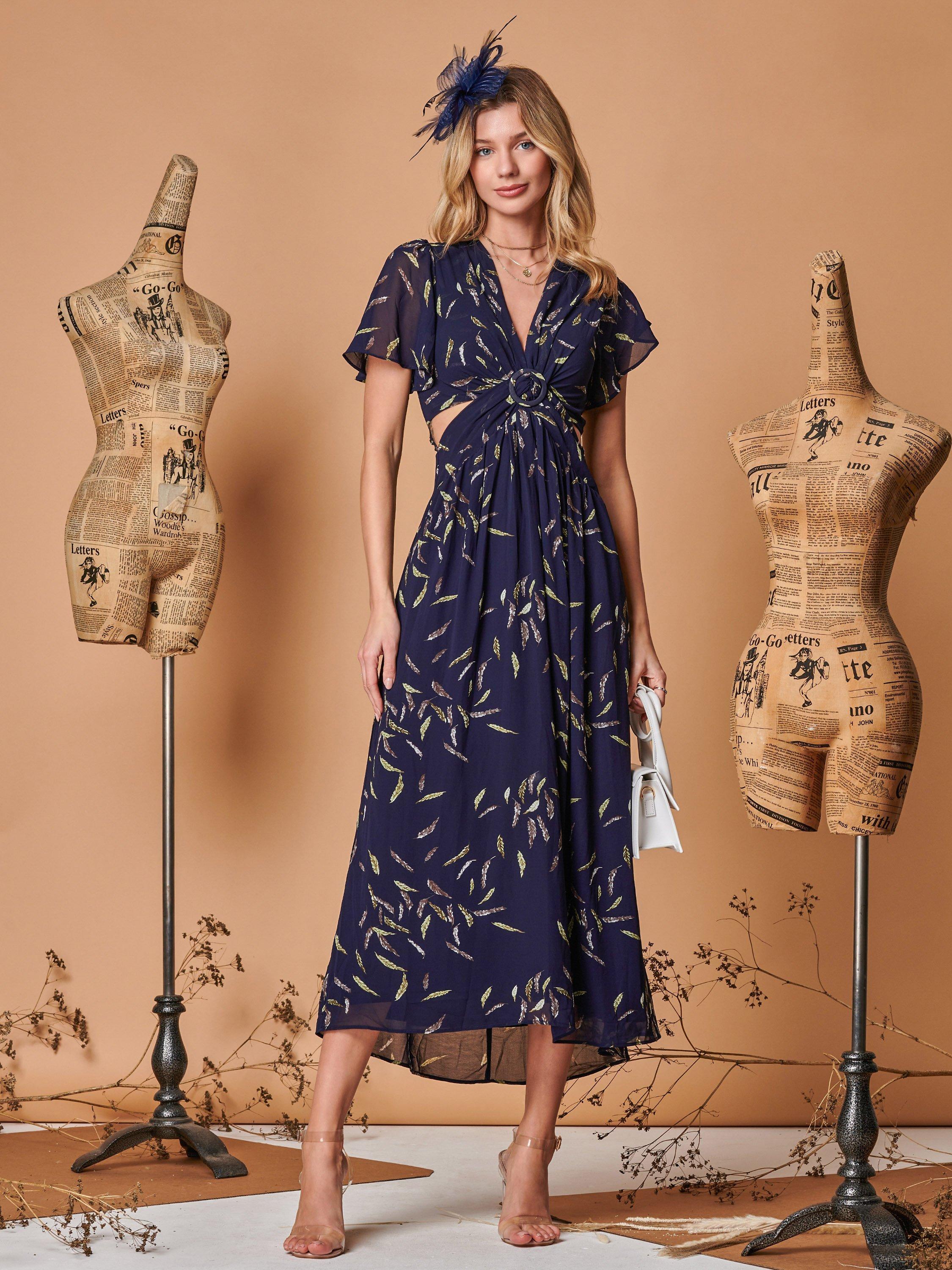 Feather print maxi dress hotsell