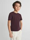 Reiss Kids' Bless Crew Neck Cotton T-Shirt, Bordeaux