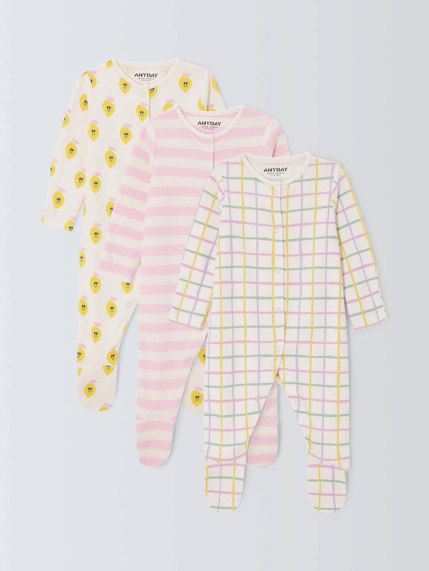 John Lewis ANYDAY Baby Printed Sleepsuit, Pack of 3, Multi