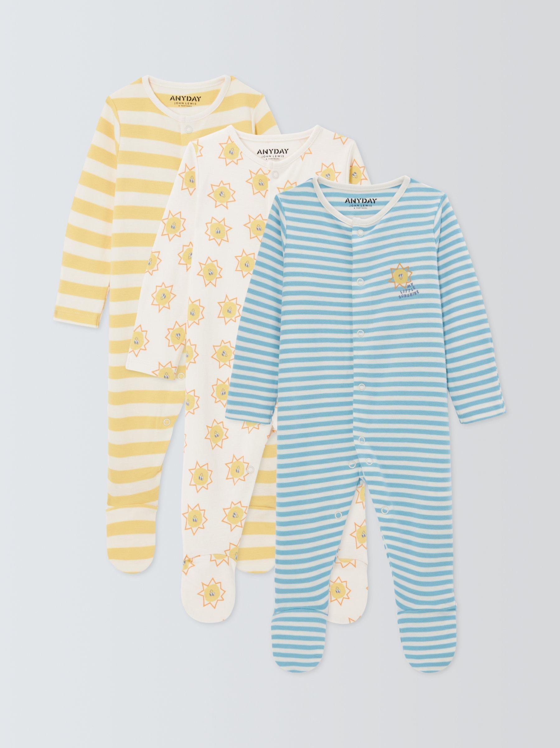 John Lewis ANYDAY Baby Printed Sleepsuit, Pack of 3, Multi