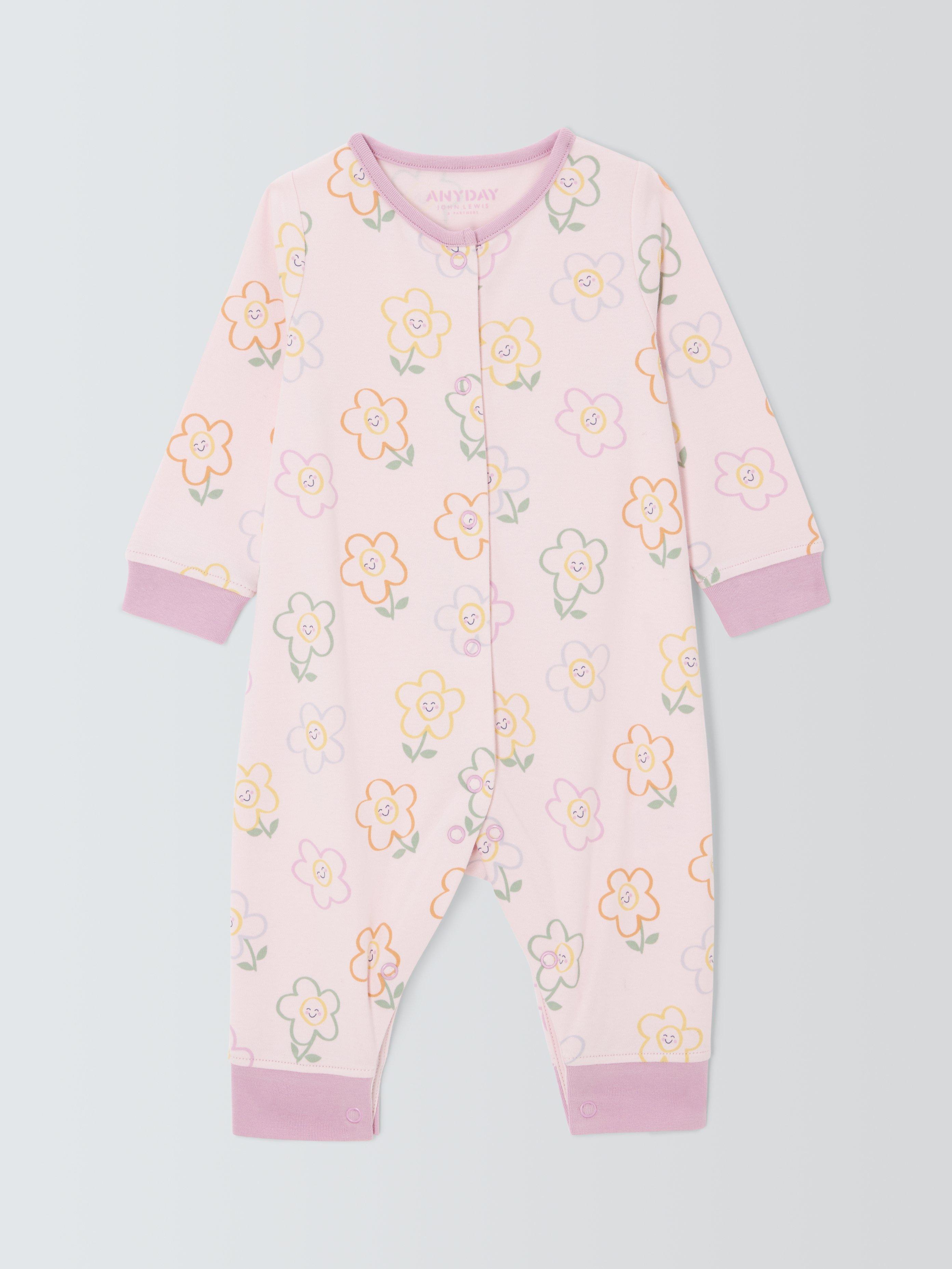 John Lewis ANYDAY Baby Cotton Floral Sleepsuit, Pink