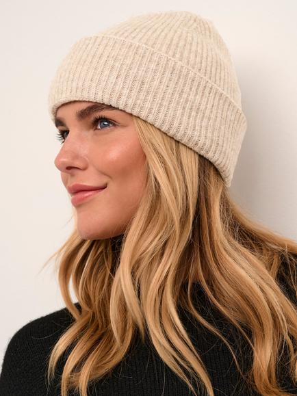 KAFFE Marlene Folded Edge Rib Knit Beanie, Grey Melange, Grey Melange