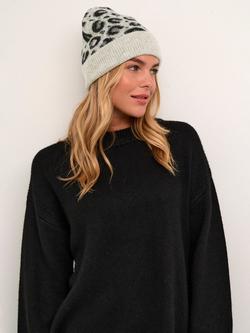 KAFFE Maiken Animal Print Beanie, Black/White, Leo Knit Pattern