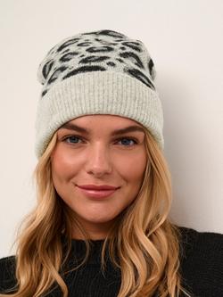 KAFFE Maiken Animal Print Beanie, Black/White - view 2, Leo Knit Pattern