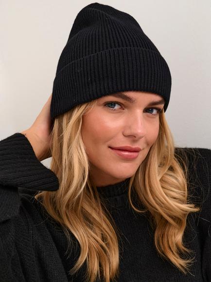 KAFFE Lotte Beanie Hat - view 2, Black Deep