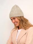 KAFFE Emilie Cable Knit Folded Edge Beanie Hat, Sand Dollar Melange