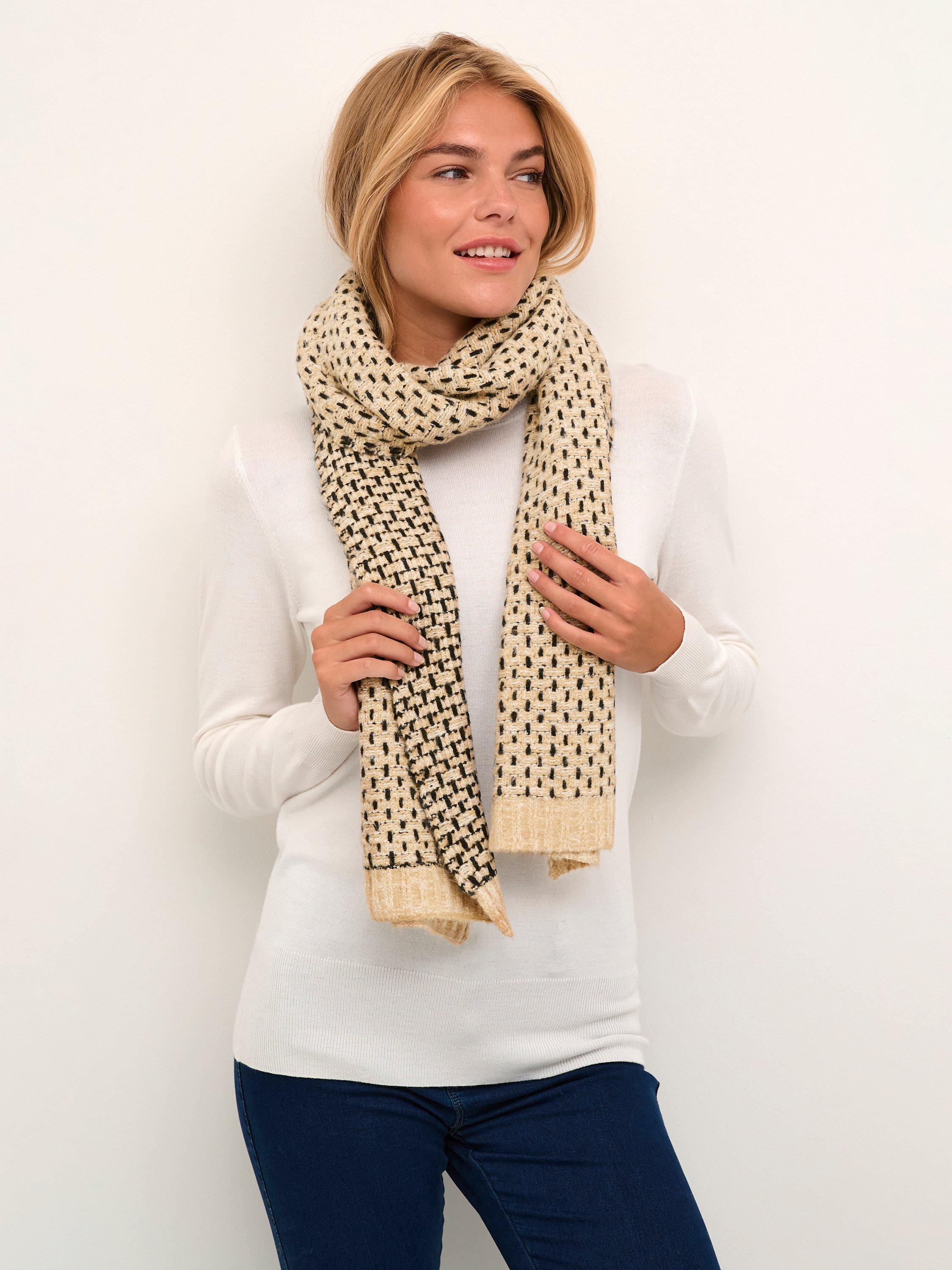 KAFFE Clara Chunky Knit Scarf, Sand/Black