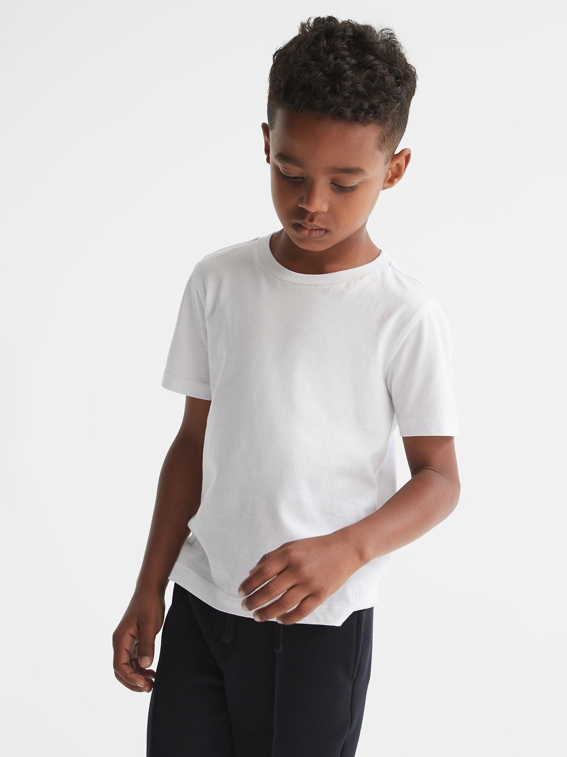 Product image 1 of 5, which shows Reiss Kids' Bless Crew Neck Cotton T-Shirt, White, 3-4 years