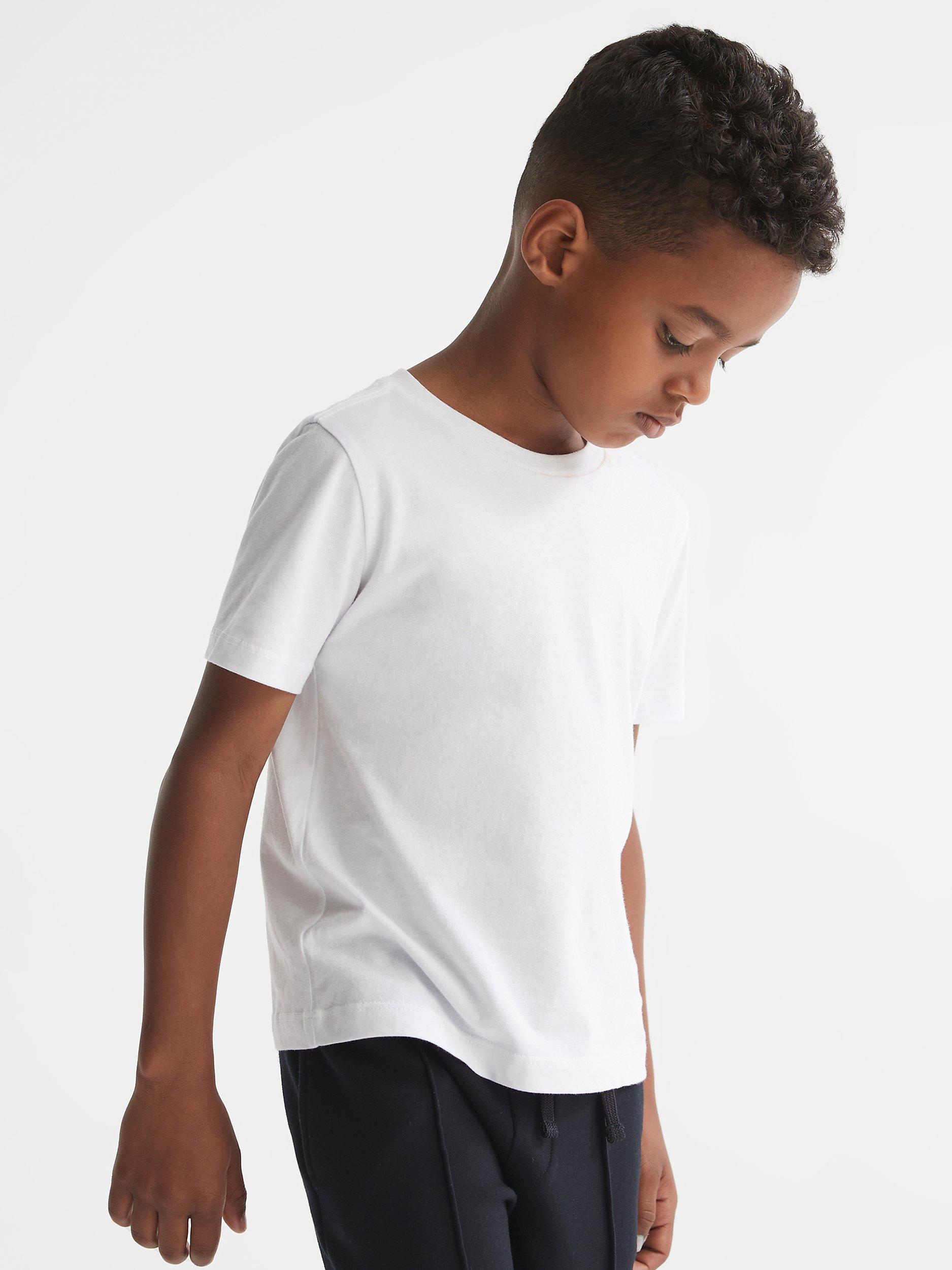 Product image 3 of 5, which shows Reiss Kids' Bless Crew Neck Cotton T-Shirt, White, 3-4 years