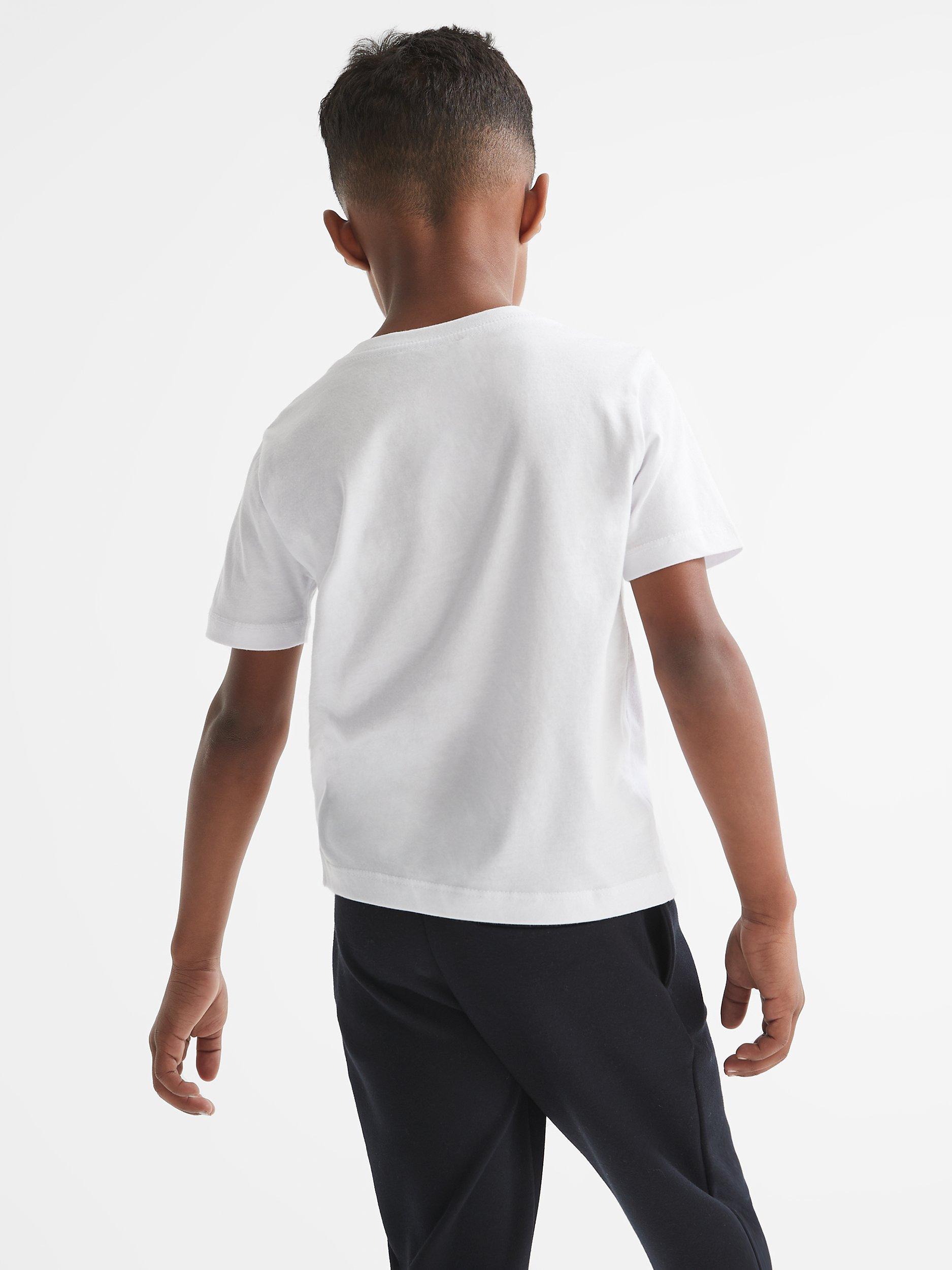 Product image 2 of 5, which shows Reiss Kids' Bless Crew Neck Cotton T-Shirt, White, 3-4 years