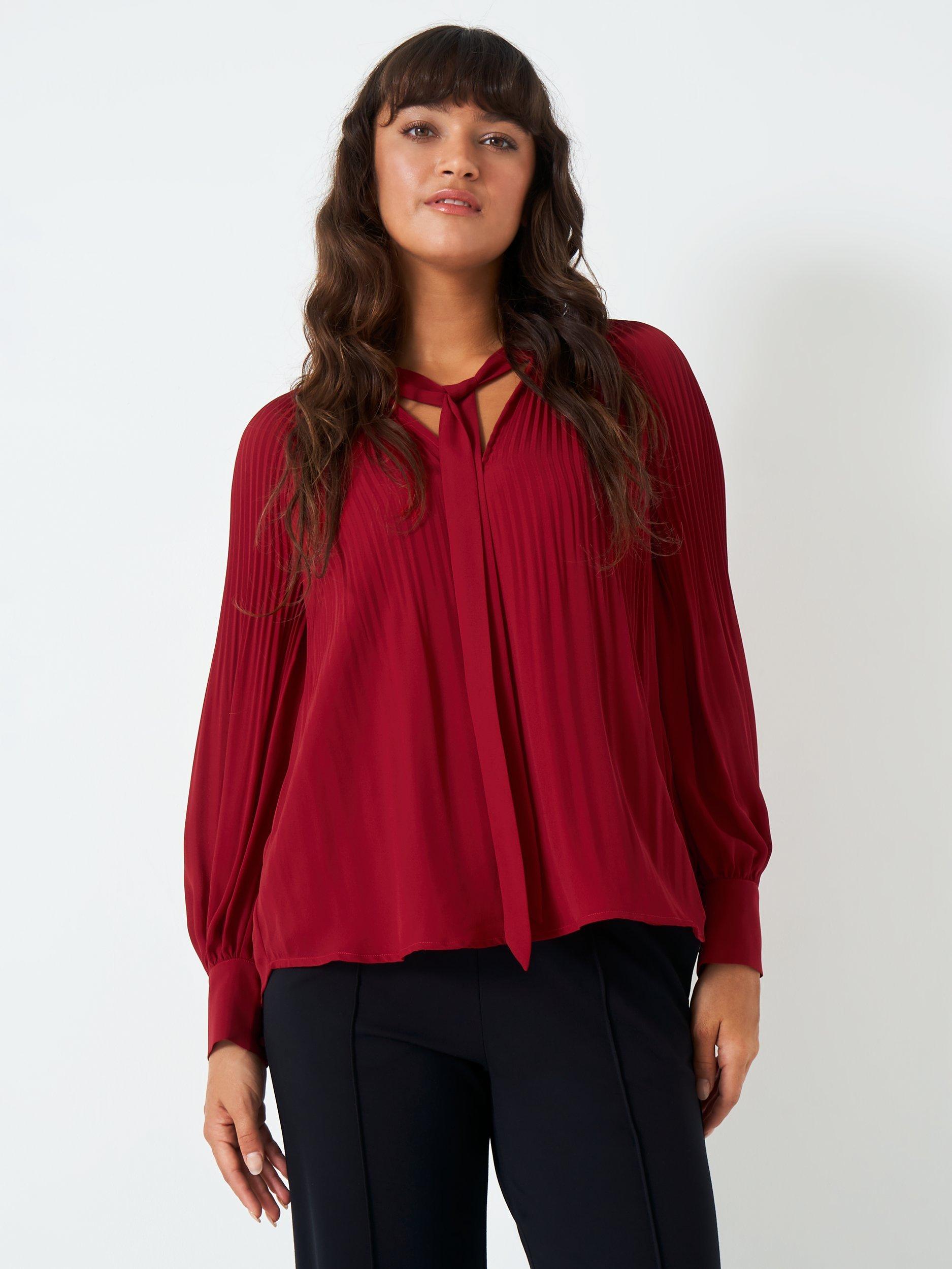 Crew Clothing Janey Pleated Sleeve Top, Red Wine