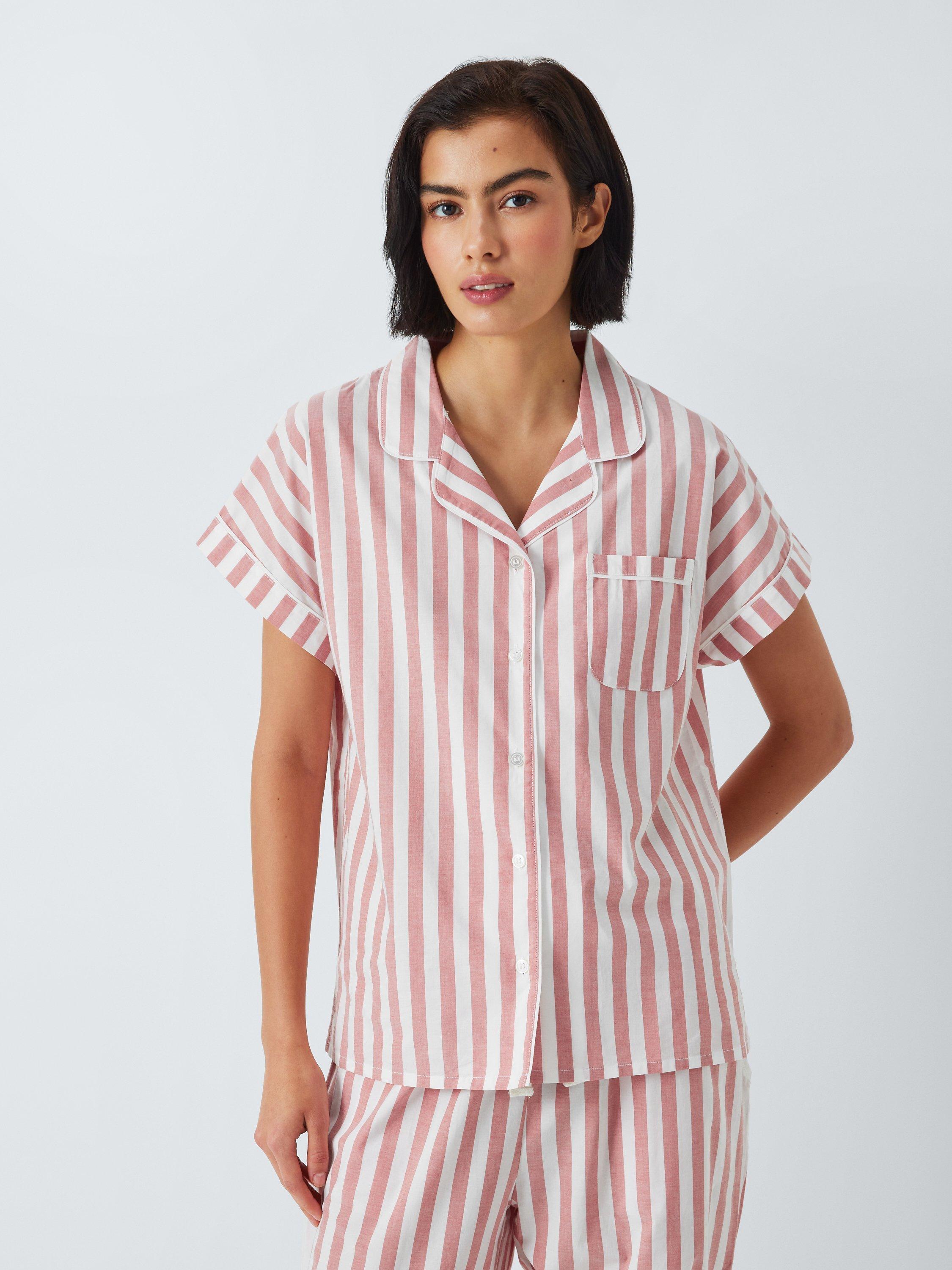 Product image 1 of 6, which shows John Lewis Kora Stripe Pyjama Shirt Top, Desert Rose, 10
