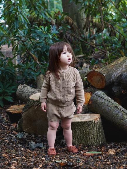 The Little Tailor Baby Cotton Pointelle Knit Cardigan, Knickers & Bonnet Gift Set, Tan Brown, Tan Brown