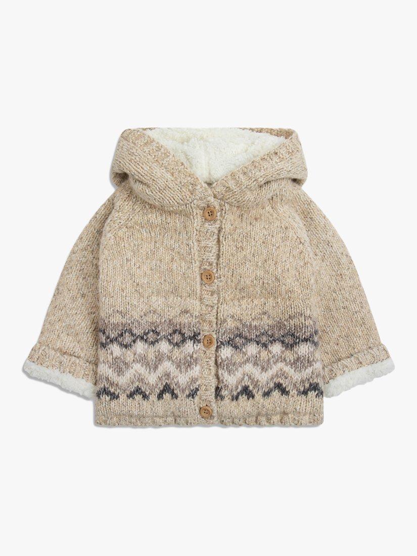 Product image 1 of 4, which shows The Little Tailor Baby Fairisle Cotton Blend Hooded Pram Coat, Oatmeal, 3-5 years