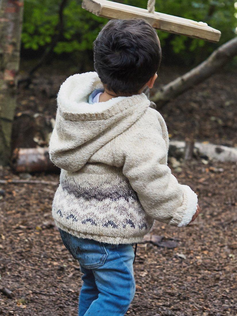 Product image 2 of 4, which shows The Little Tailor Baby Fairisle Cotton Blend Hooded Pram Coat, Oatmeal, 3-5 years
