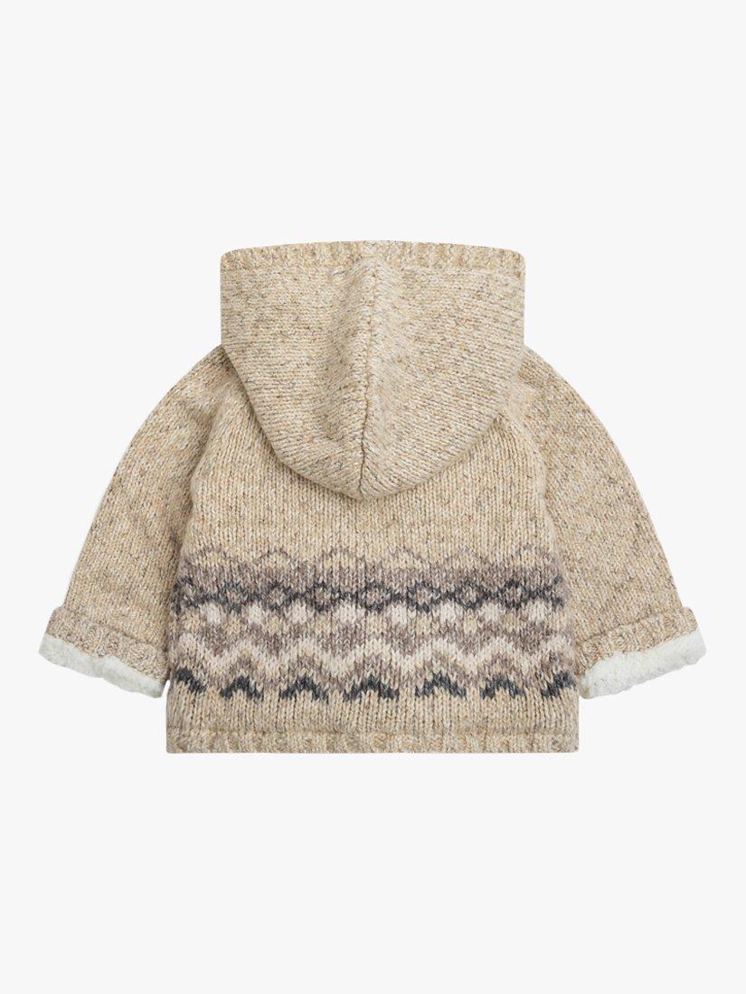 Product image 3 of 4, which shows The Little Tailor Baby Fairisle Cotton Blend Hooded Pram Coat, Oatmeal, 3-5 years