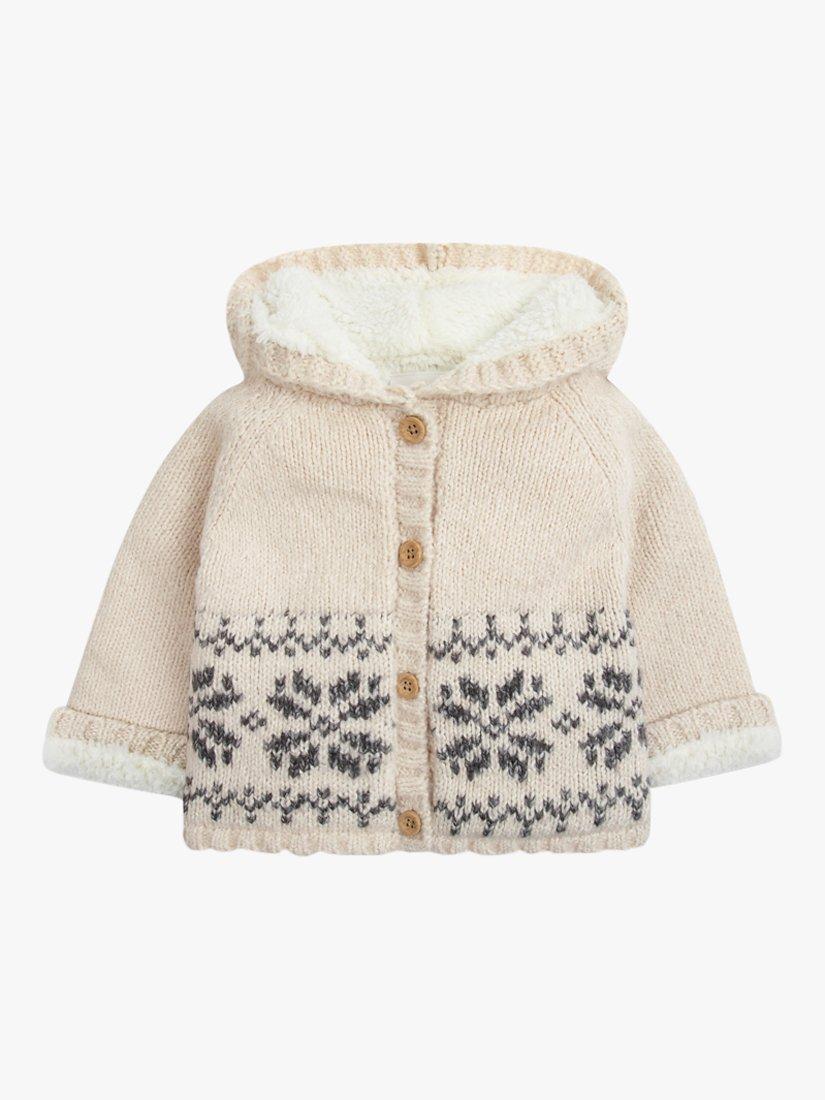 Product image 4 of 6, which shows The Little Tailor Baby Snowflake Fairisle Cotton Blend Hooded Pram Coat, Cream, 0-3 months