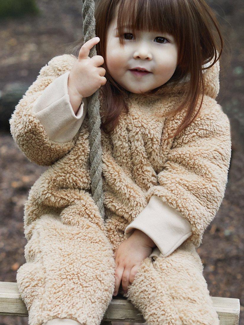 Product image 7 of 8, which shows The Little Tailor Baby Sherpa Fleece & Quilted Reversible Pramsuit, Tan Brown, 3-6 months
