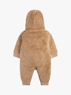 The Little Tailor Baby Sherpa Fleece & Quilted Reversible Pramsuit - view 2, Tan Brown