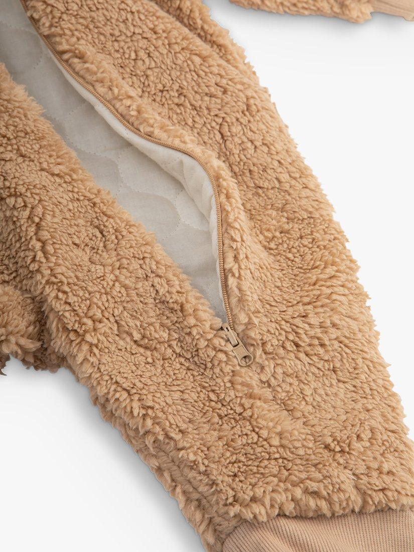 Product image 3 of 8, which shows The Little Tailor Baby Sherpa Fleece & Quilted Reversible Pramsuit, Tan Brown, 3-6 months