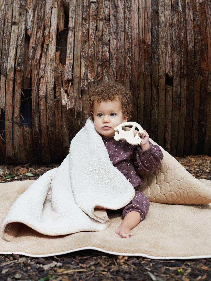 The Little Tailor Baby Reversible Sherpa Fleece Quilted Baby Blanket Cream