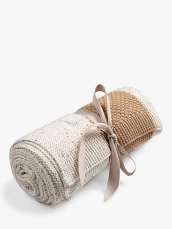 The Little Tailor Supersoft Cotton Stripe Baby Blanket, Tan - view 2, Tan