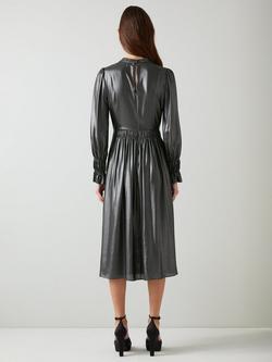 L.K.Bennett Louise Matte Lamé Midi Dress, Gunmetal - view 2, Gry-gunmetal