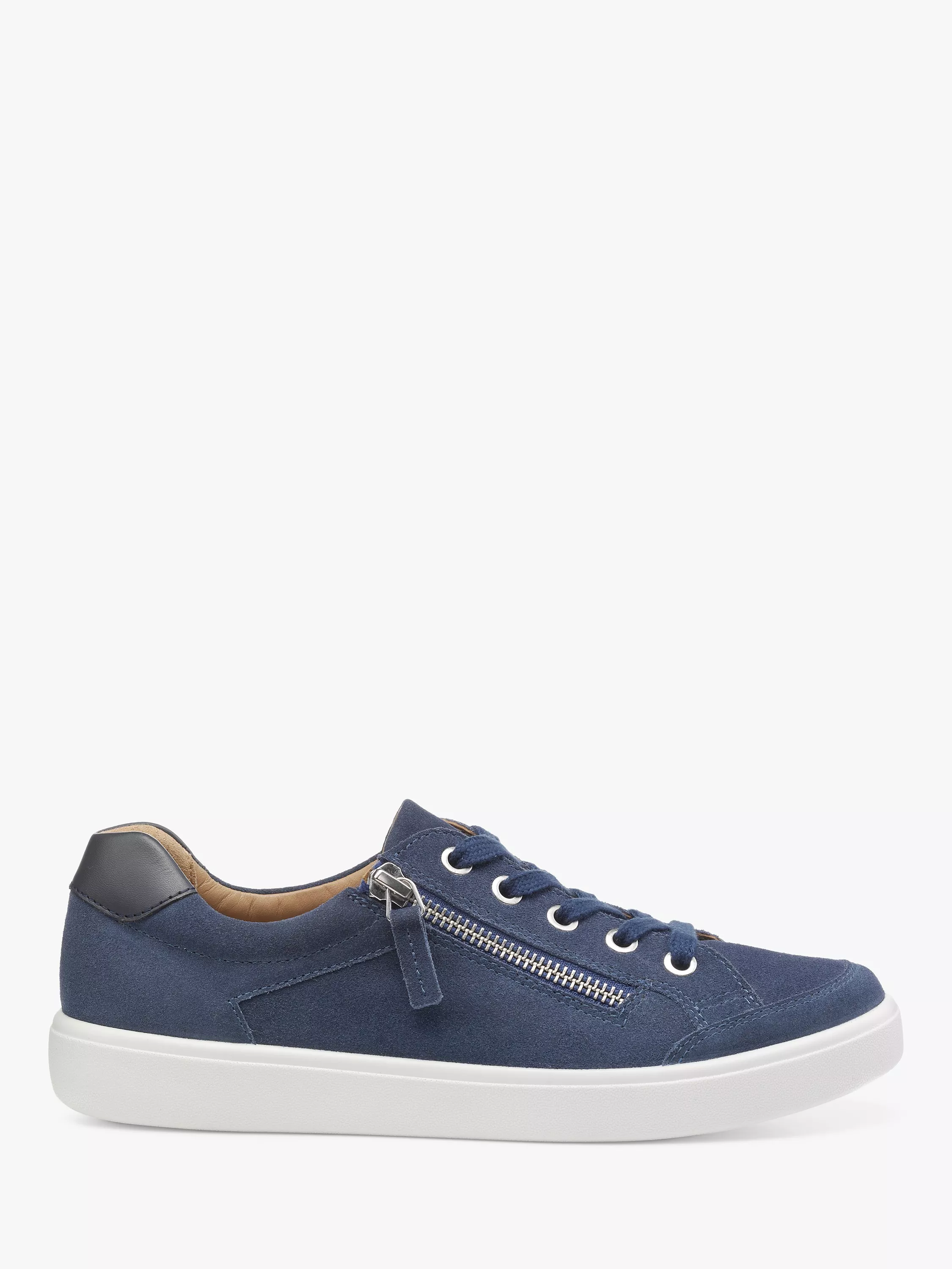 Hotter Chase II Suede Zip and Go Trainers Denim Blue