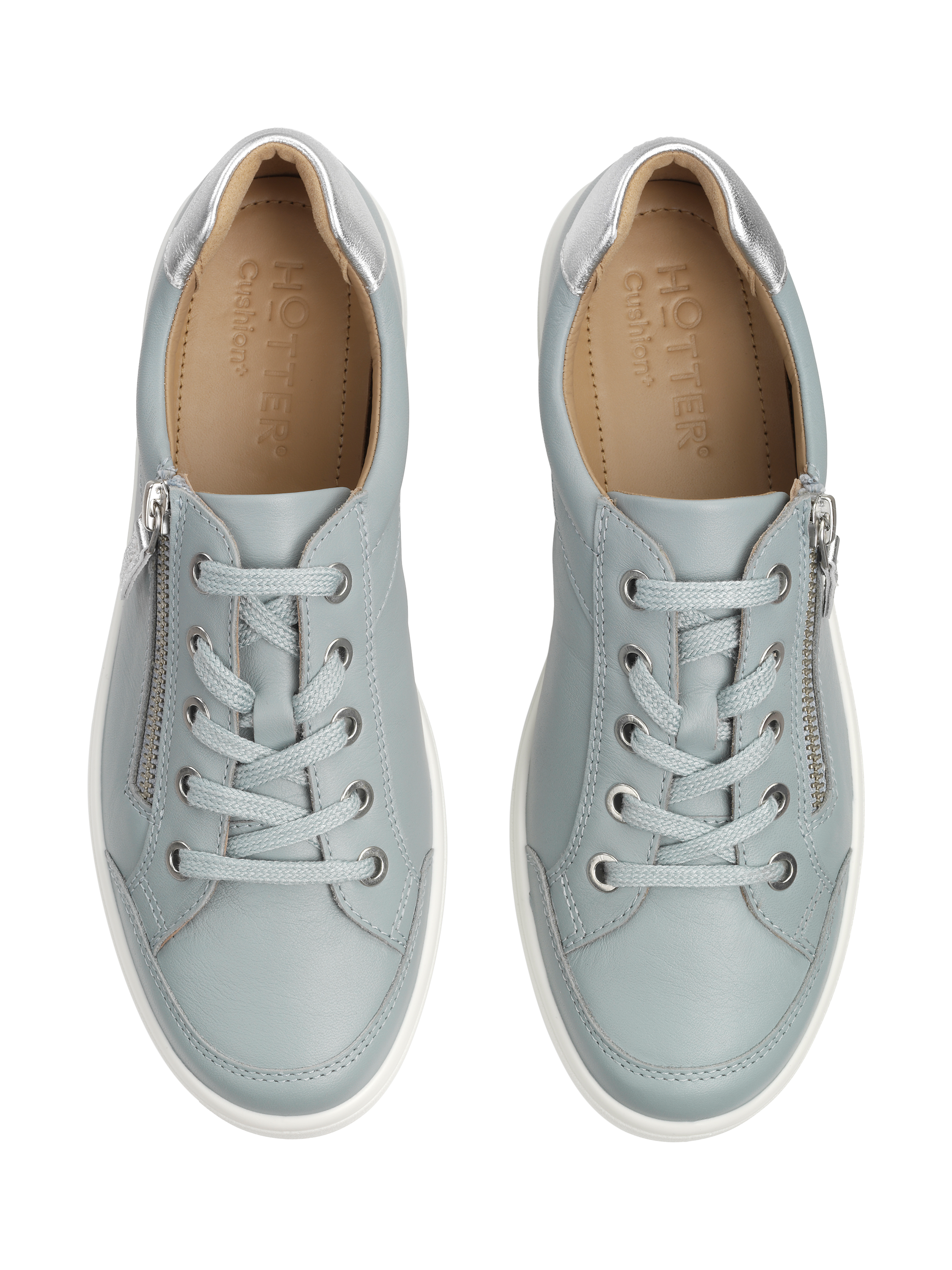 Product image 3 of 4, which shows Hotter Chase II Leather Zip and Go Trainers, Sage, 8S