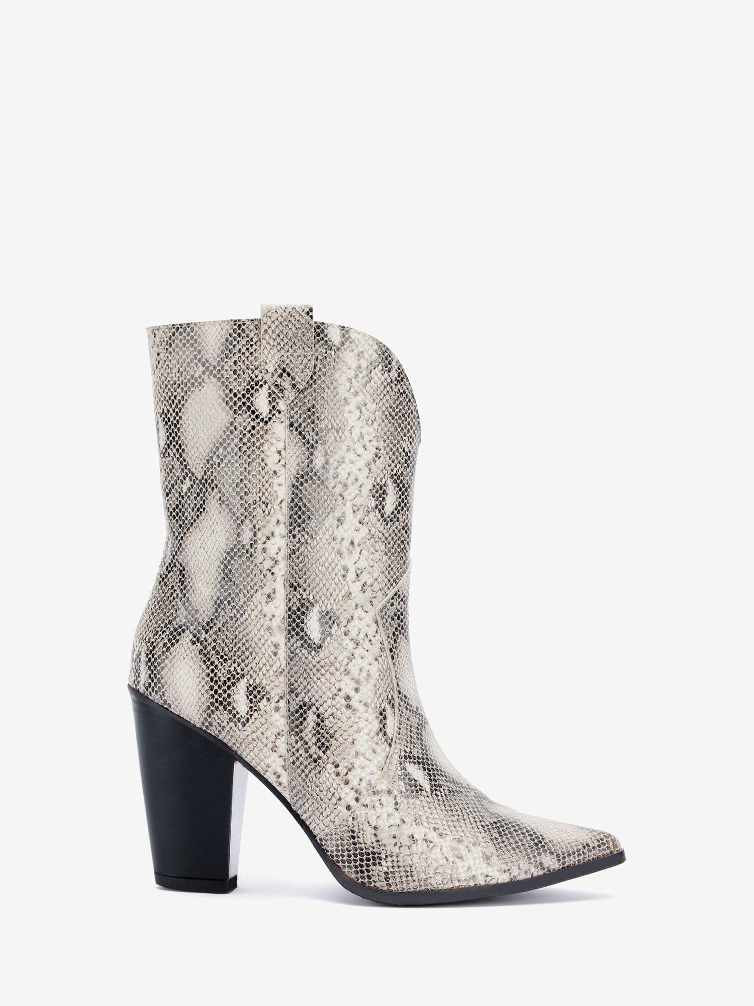Mint Velvet Snake Print Leather Cowboy Boots, Multi