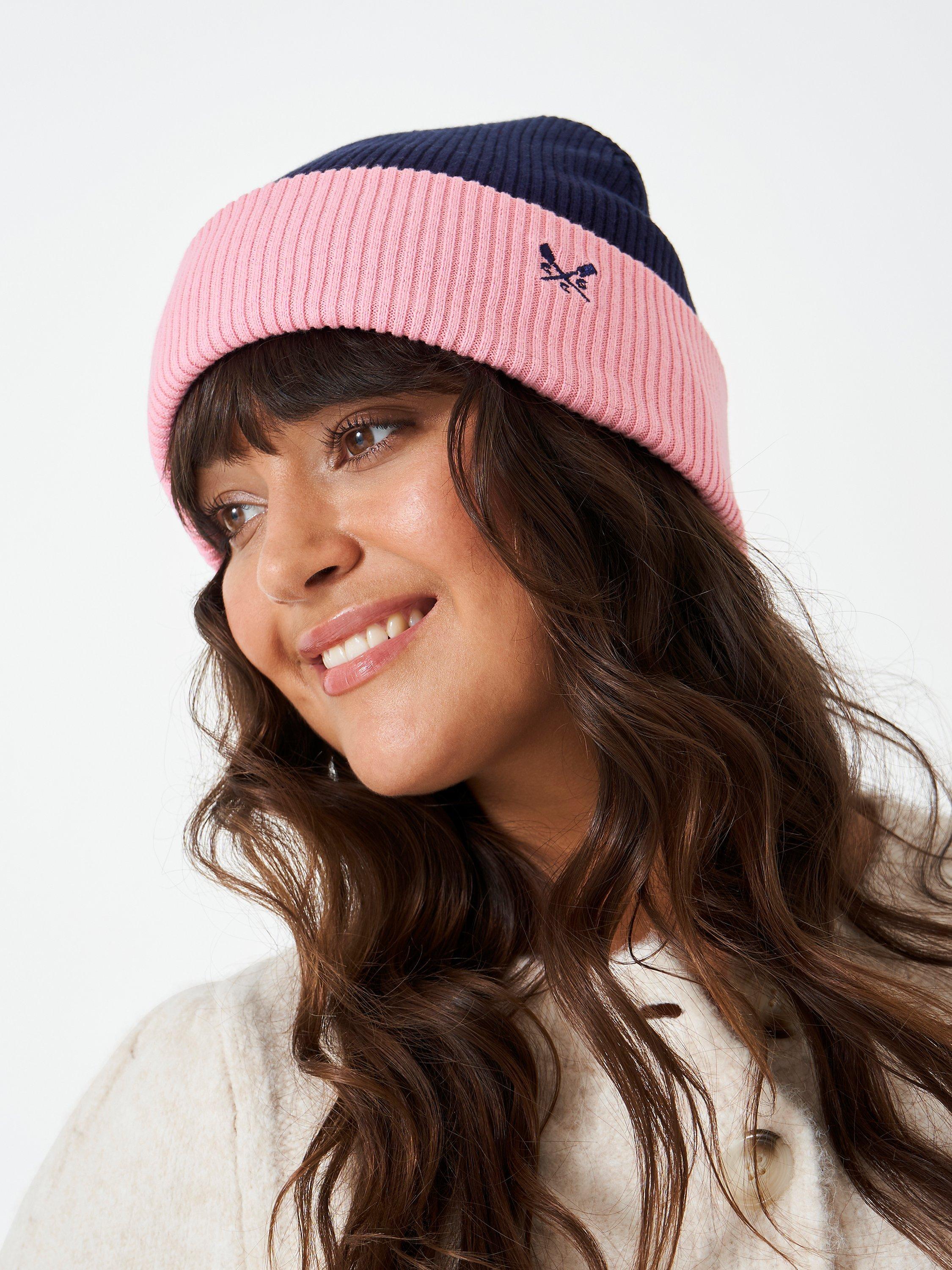 Crew Clothing Colour Block Beanie, Navy/Pink