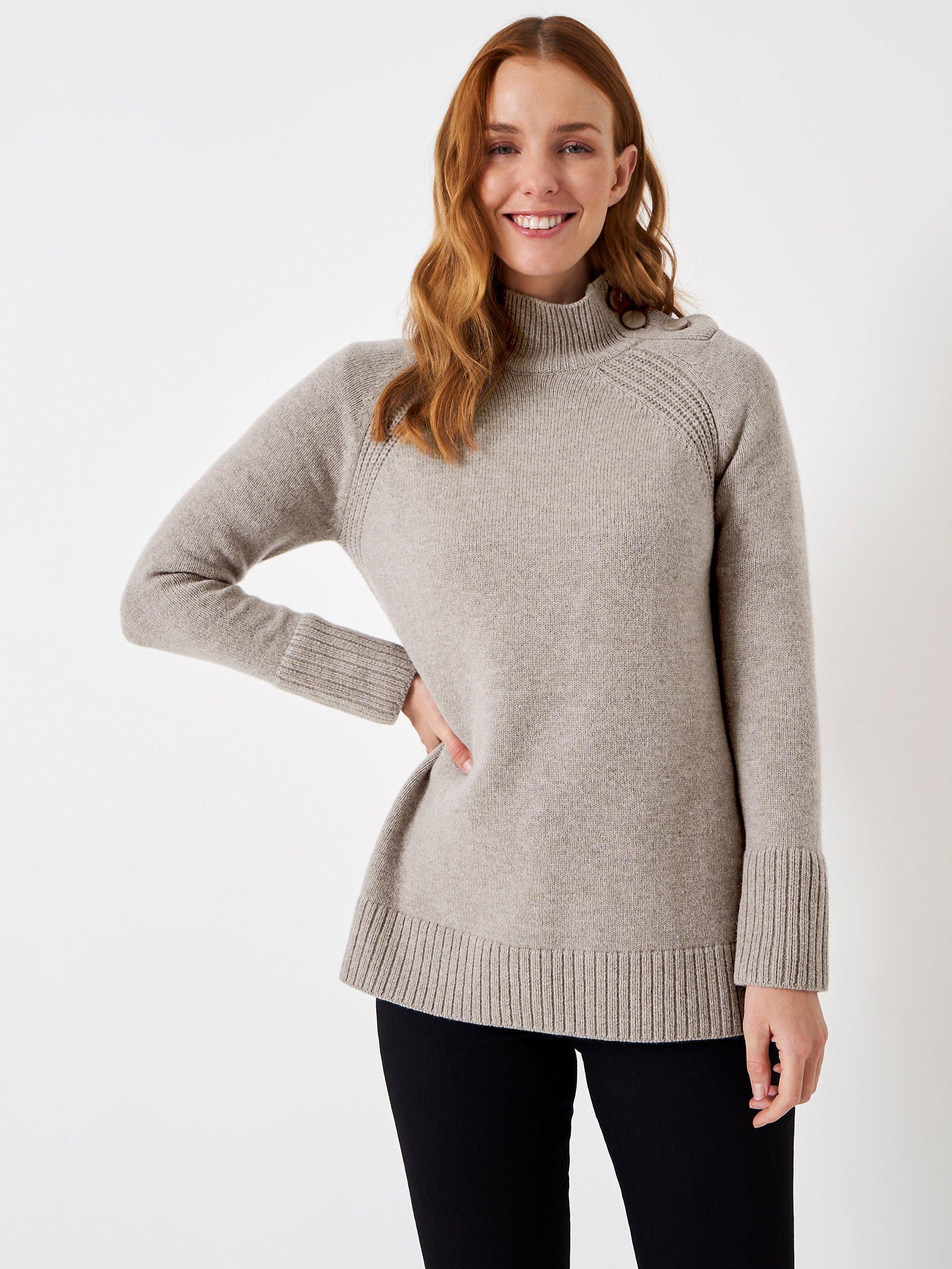 Crew Clothing Aria Lambswool Blend Longline Jumper, Camel Brown, 8