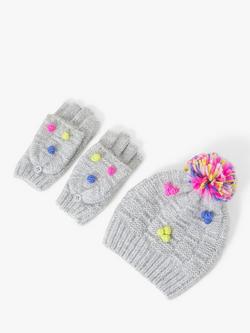 Angels by Accessorize Kids' Pom Pom Hat & Gloves Set, Grey/Multi, Grey/Multi