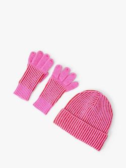 Angels by Accessorize Kids' Ribbed Knit Hat & Gloves Set, Fuchsia