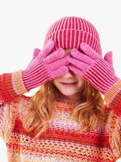 Angels by Accessorize Kids' Ribbed Knit Hat & Gloves Set - view 2, Fuchsia