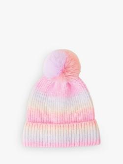 Angels by Accessorize Kids' Wool Blend Rainbow Space Dye Pom Pom Hat, Pink/Multi, Pink/Multi