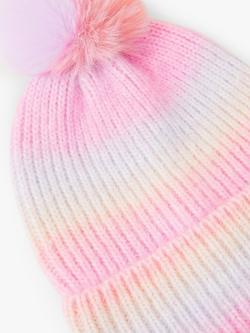 Angels by Accessorize Kids' Wool Blend Rainbow Space Dye Pom Pom Hat, Pink/Multi - view 2, Pink/Multi