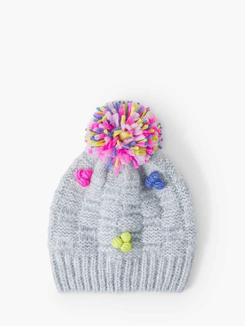 Product image 1 of 2, which shows Angels by Accessorize Kids' Pom Pom Beanie Hat, Grey/Multi, 7-12 years