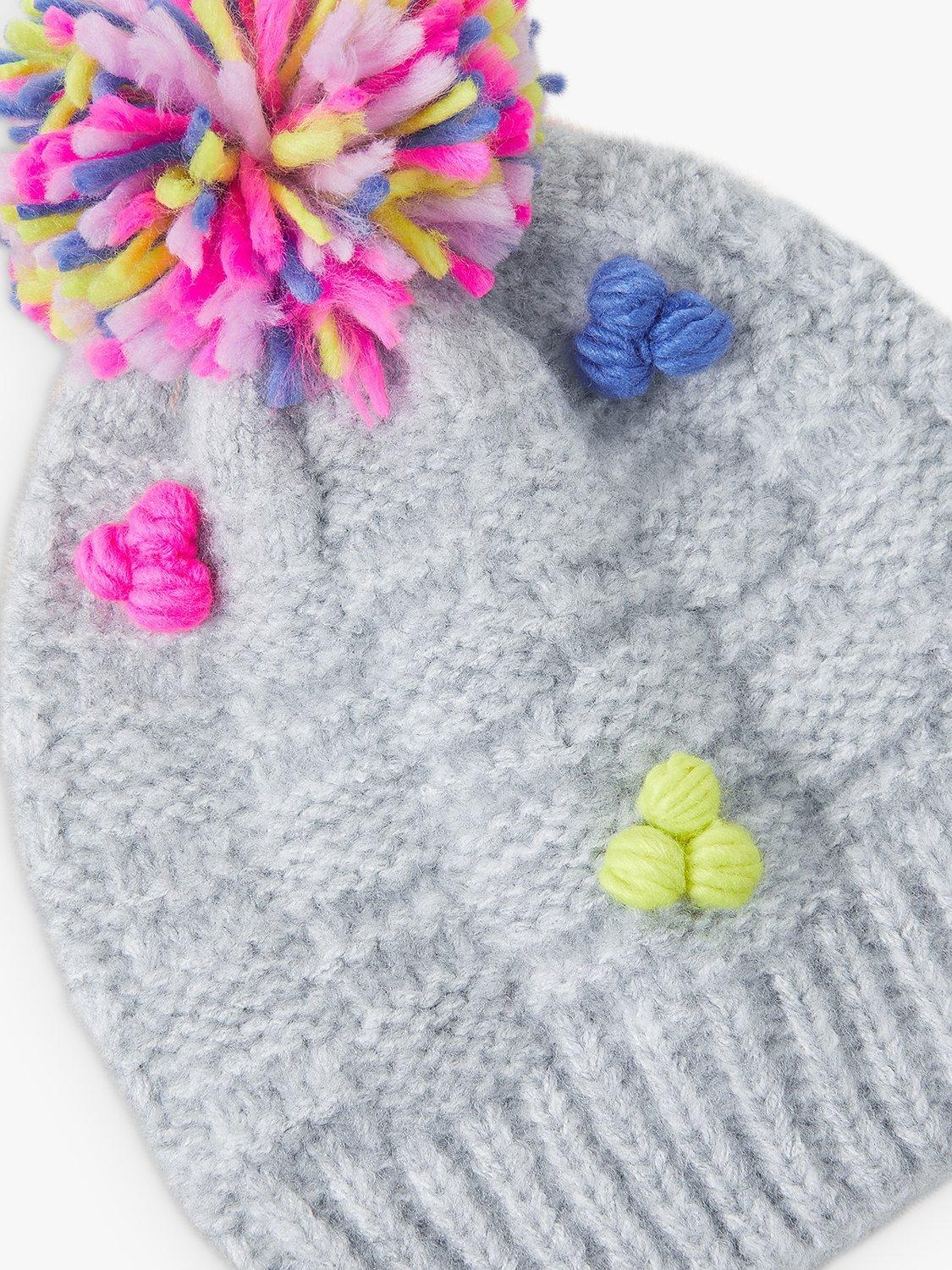 Product image 2 of 2, which shows Angels by Accessorize Kids' Pom Pom Beanie Hat, Grey/Multi, 7-12 years