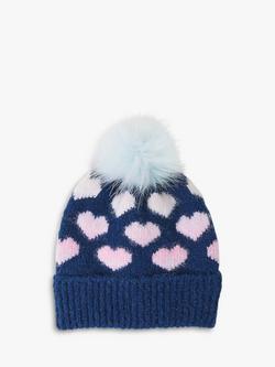 Angels by Accessorize Kids' Heart Pom Pom Beanie, Navy/Multi, Navy/Multi