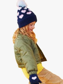 Angels by Accessorize Kids' Heart Pom Pom Beanie, Navy/Multi - view 2, Navy/Multi