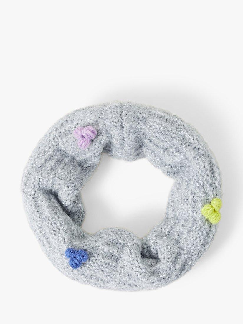 Product image 1 of 3, which shows Angels by Accessorize Kids' Pom Pom Snood, Grey/Multi, One Size