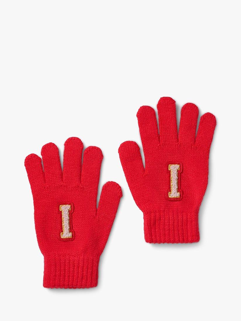 Small Stuff Kids' Initial Knitted Gloves, Red/Multi, I, One Size