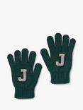 Small Stuff Kids' Initial Knitted Gloves, Green/Multi, J