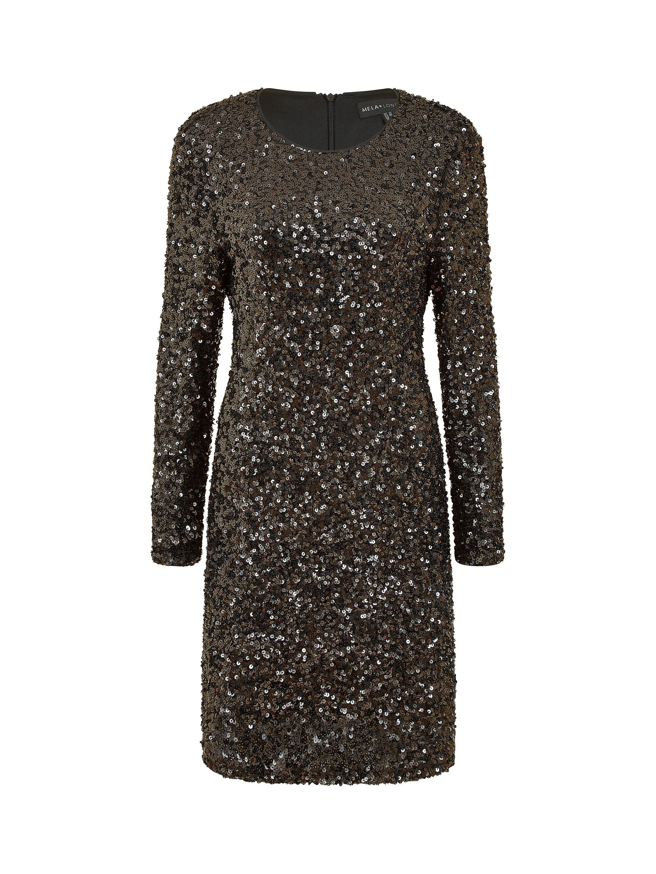 Product image 4 of 4, which shows Mela London Sequin Bodycon Mini Dress, Black, 14