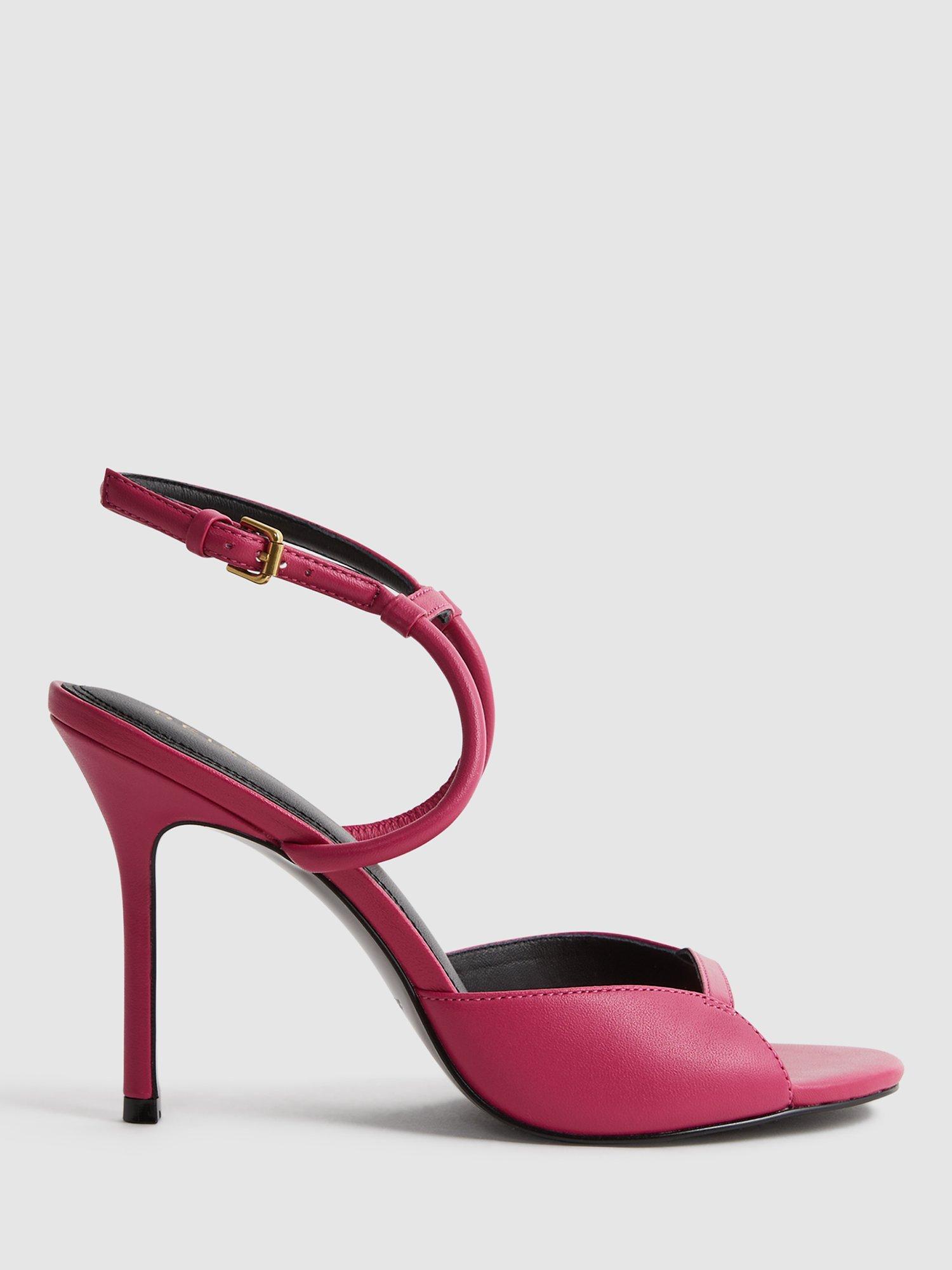 Reiss Harper High Heel Leather Sandals, Bright Pink