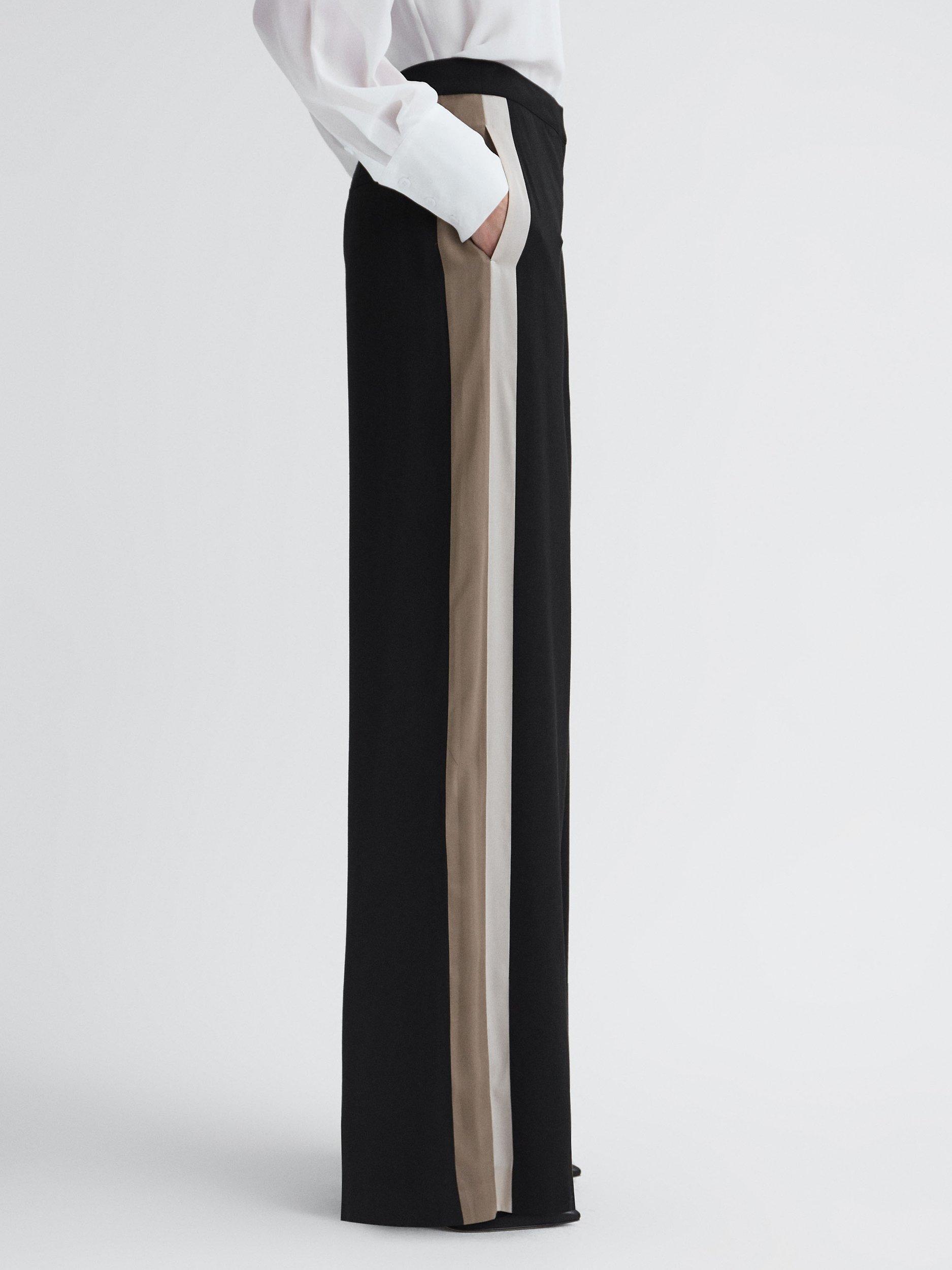 Reiss Poppie Side Stripe Wide Leg Trousers, Black/Multi